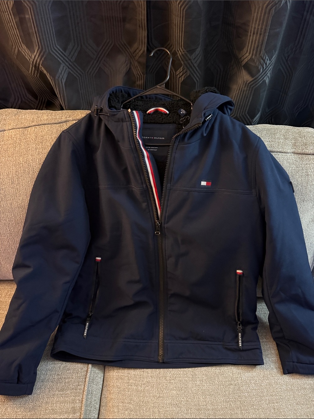 Tommy Hilfiger Navy Hooded Raincoat with Trim Accents